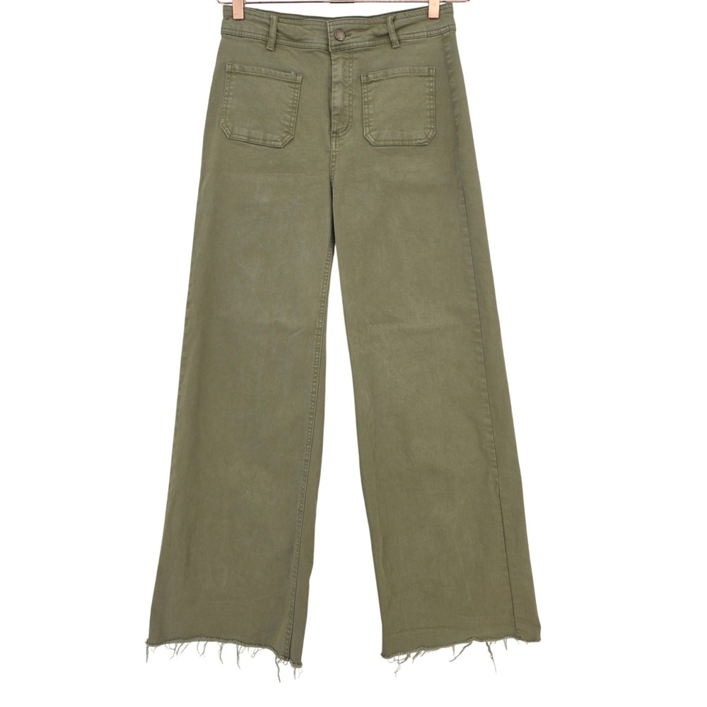 OAT New York Womens 29 High Waist Patch Pocket Wide Leg Jeans in Olive